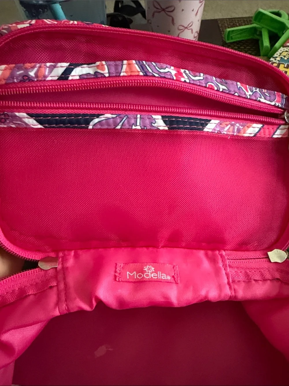 Modella Hot Pink Quilted Floral Cosmetic Case
